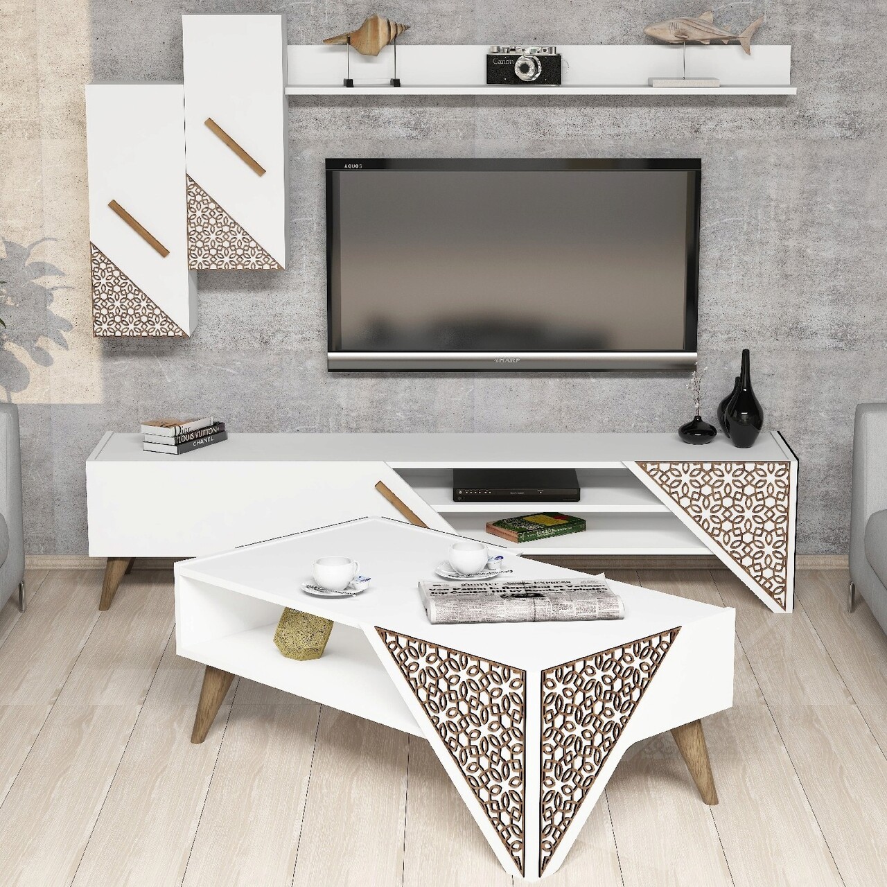 Set mobilier living, Hanah Home, Beril, Alb - imagine 5